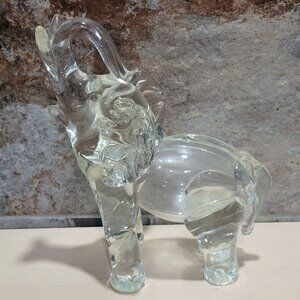 Vintage Clear Glass Elephant Figurine Standing Raised Trunk